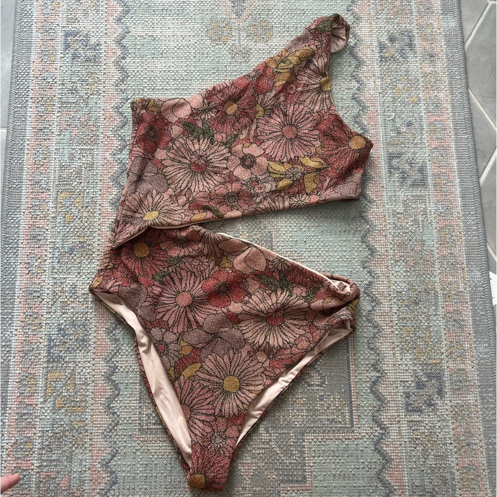 Beach Riot Celine One Piece Sparkle Floral Cutout Side Size M